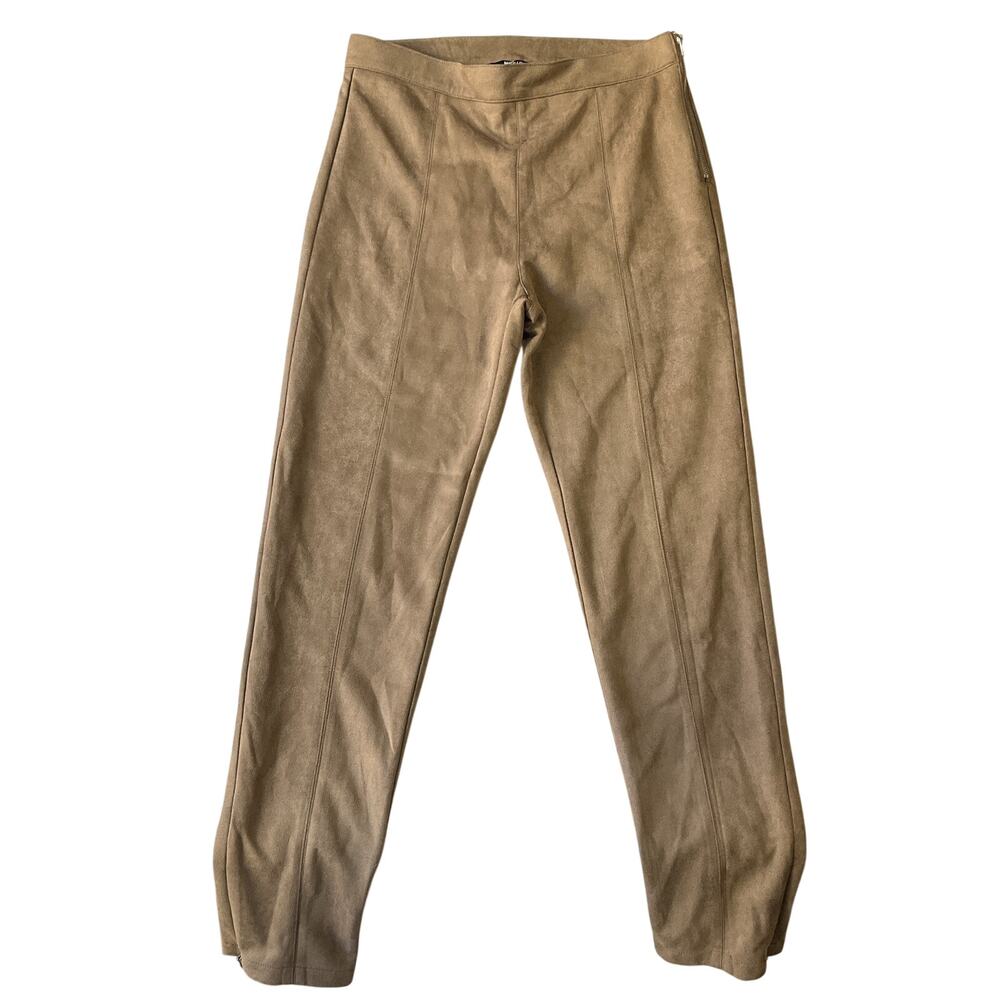Miss Lola Women Pants M Tan Zipper 28" Inseam Faux Leather NWT 28” Waist